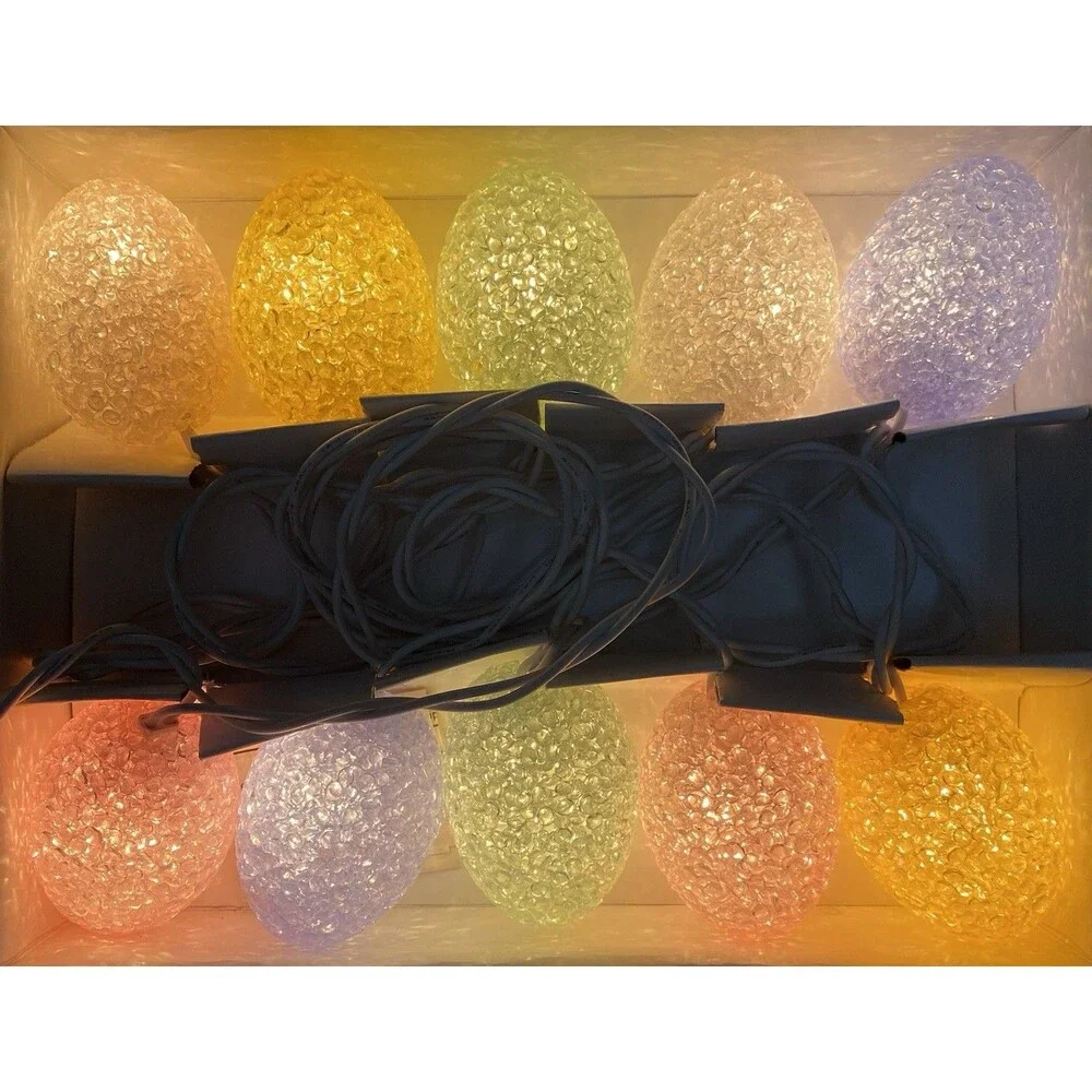 VTG 10 ct Fancy Crackle Easter Egg String Light Set 9.5 ft NOS Indoor Outdoor UL